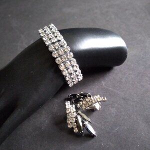 Vintage Mid Century Expandable Rhinestone Bracelet and Earrings of the Same Era